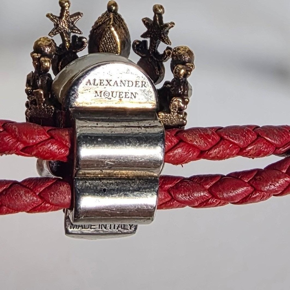 Alexander McQueen Red Braided Leather Skull Crown Star Wrap Bracelet Made Italy - Picture 8 of 11